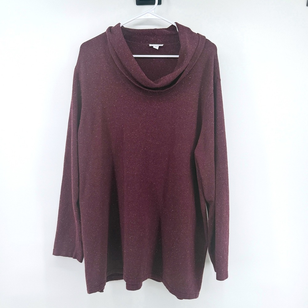 J. Jill Sweater Cowl Neck Speckled Tunic XL Burgundy Womens Knit Pullover